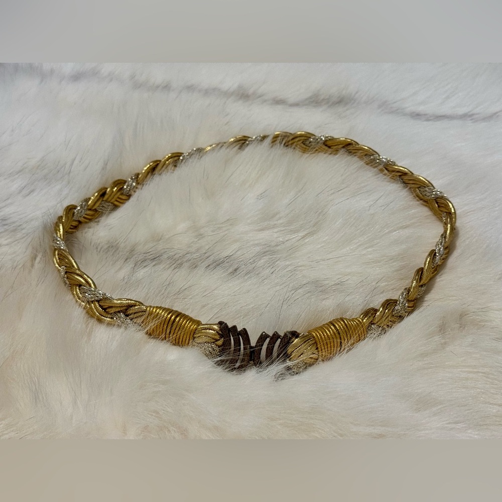 Vintage 1980's Gold & Silver LEATHER Braided Rope Waist Cinch Belt 30" NEW RARE